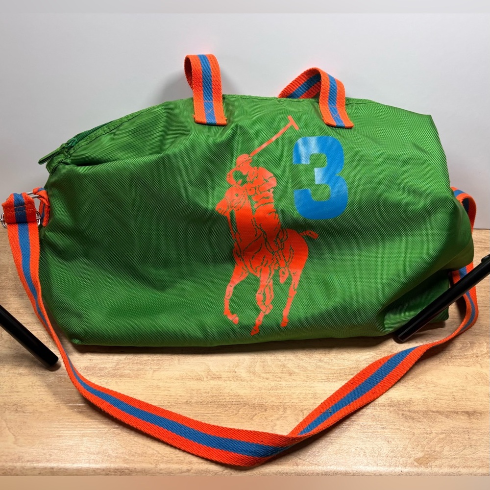 Polo Ralph Lauren Big Pony #3 Duffle Bag Green Orange Blue Weekender Large